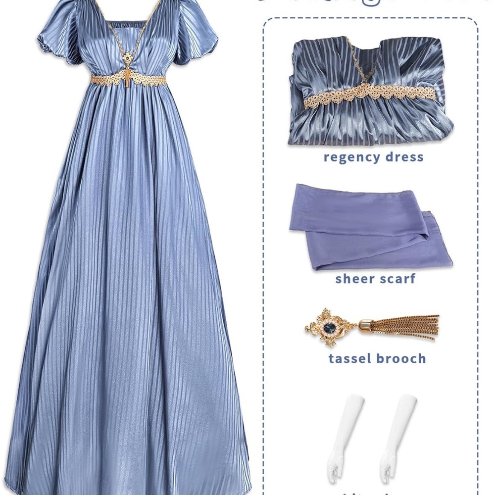 Elegant Blue Regency Dress with Accessories